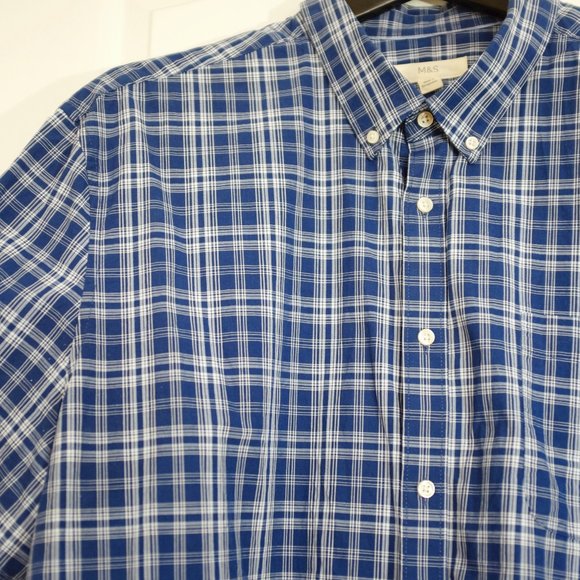 Marks And Spencer Blue Plaid Men's Shirt - Picture 2 of 12